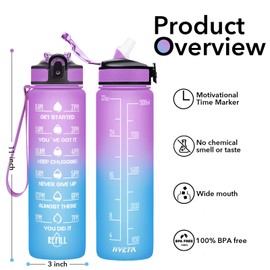Ha 32 oz Water Bottles with Times to Drink and Straw, Motivational Bottle Time Marker, Leakproof & BPA Free, Drinking Sports for Fitness, Gym Outdoor, Confectionery 1830.1