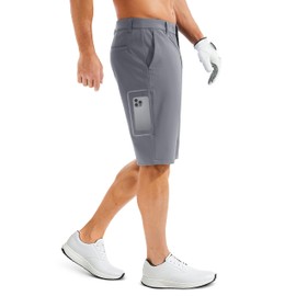 MAGCOMSEN Mens Casual Shorts with 6 Pockets 11 Inch Lightweight Dry Fit Work Golf Polo Shorts for Men Light Grey 38