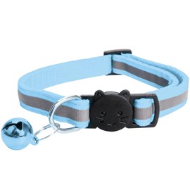 MJIYA Reflective Cat Collar with Bell, Breakaway Grid Collar with Plastic Buckle, Girl Boy Pet Kitty Collars Adjustable 7.5-12.5 Inch (Light Blue)