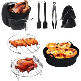 GEEKHOM Air Fryer Accessories, 8PCS Air Fryer Accessory Including Silicone Air Fryer Liner, Air Fryer Rack, Silicone Gloves, Fits for all 8” Round Air Fryers, Compatible with Oven, Microwave
