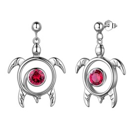 Aurora Tears Turtle Necklace, 925 Sterling Silver, Animal Pendant, Birthstone Jewellery, Gifts with Zirconia for Women DP0172, Earrings, July-rubin