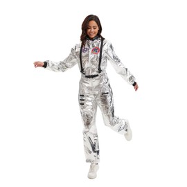 Velcoxplay Women's Astronaut Costume Space Trailer Astronaut Suit Spaceman Jumpsuit Outfit Silver M