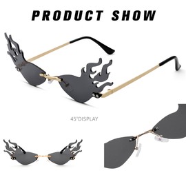 Bouryo Fire Flame Sunglasses for Women Men Rimless Party Sun Glasses Fire Shaped Eyeglasses 2 Pack
