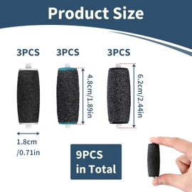 9 Pcs Pedi Replacement Rollers for Scholl, Refills for Scholl Velvet Smooth, 3 Coarse Levels Include Extra Rough Medium for Cracked Dry Hard Skin Removal, Compatible with Most Electric Foot File Tools