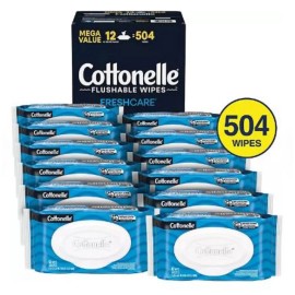 Cottonelle FreshCare Flushable Wipes 504 Ct (12 Packs) Gentle & Effective Clean.