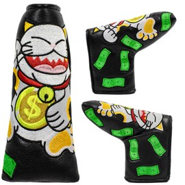 Golf Club Head Covers Putter Headcovers Mallet Putter Cover Blade Putter Cover Black Fortune Cat Pattern fits Most Brands