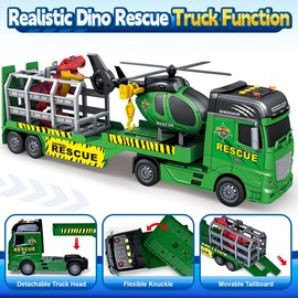 SpringFlower Toddler Truck Boy Toys, Large Dino Truck Toy with Helicoper and Dinosaur, 3 in 1 Boy Toy for 3 4 5 6 7 Year Old, Christmas Birthday Gifts for Kids 3 4 5 6 Years Old