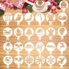 Qpout 25 Pack Christmas Cookie Stencil Perfect for Xmas Party Fondant Coffee Decorations, Embossing Molds for Santa Claus, Christmas Tree, Snowflakes Stockings Bells Snowmen Plastic Painting Template