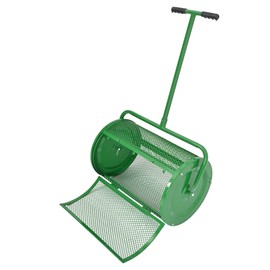 KUAFU 24" Compost Spreader Peat Moss Spreader T-Shaped Handle for Planting Lawn and Garden Care Manual Spreaders Roller Green Powder Coated Steel Mesh Basket