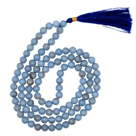 Amazing Gemstone Angelite Buddhist Prayer Beads Japa Mala with 108 Meditation Beads (Without Knots)
