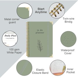 To Do List Notebook - Aesthetic Daily Planner to Easily Organize Your Tasks And Boost Productivity - Undated Planner for School or Office Supplies, 5.8" x 8.5", Green