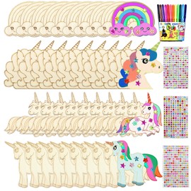 Unicorn Craft Set, 55 Pieces Unicorn Crafts, Unicorn Horses Craft Set, Horse Crafts, Wooden Crafts, Children's Birthday Wooden Craft Set with 12 Colouring Pencils and 3 Diamond Stickers