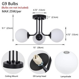 Hoengles Modern Semi Flush Mount Ceiling Light,Black White Glass Shade Semi Ceiling Light 3-Light,Sputnik Chandeliers for Bedroom Hallway Dining Room Lighting Fixture, HL-23072702