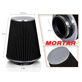 Mortar Aftermarket Auto Air Filter - Car Enthusiast Class Universal Cold Air Intake Gulps in More Air for More Engine Power & Passionate Induction Sound, 8-In-Long, Flange ID 4 In, Black