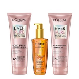 LOréal Paris Elvive Óleo Extraordinario 100 ml  Shampoo y Acondicionador Ever Pure Sin Sulfatos, 200 ml cada uno                                      