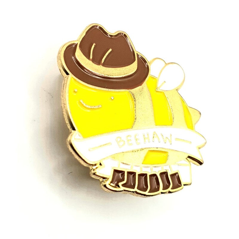 Beehaw Bee Cute Metal Enamel Cowboy Pin Badge
