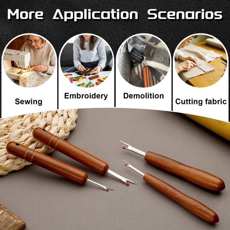 Easusy Seam Rippers, 2PCS Wood Handle Stitch Unpicker Tool, Quick