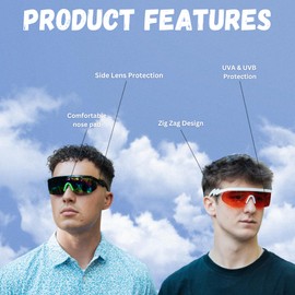 ShadyVEU Semi Rimless Neon Rainbow Sunglasses Mirrored Lens UV Protection 80s Retro Rave Shades Crooked ZigZag Bolt Arm (White w/Orange Lens)