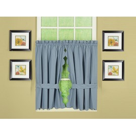 Today's Curtain, Orleans Scallop Curtain, Blue 36" Tier Pair and Tieback, 60" W x 36" L, Blue
