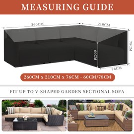 RICHIE L-Shape Garden Furniture Covers Waterproof, Outdoor Patio Rattan Corner Sofa Cover, L Shape Garden Sofa Covers Heavy Duty Windproof Rip Proof 420D Oxford Fabric (260x210x82cm) - Left Side Long
