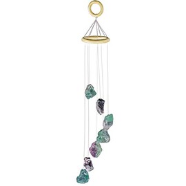Nupuyai Natural Fluorite Wind Chimes for Garden Home Decor, Crystal Stone Hanging Ornament Wind Bell for Outdoor Indoor 53cm