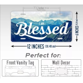 SignsAndTagsOnline Blessed Mountains Scene License Plate "I Am Blessed" Christian Auto Tag
