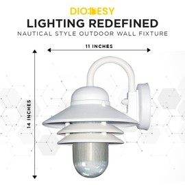 Diodesy 1-Pack Nautical Style Wall Mounted Light Fixture - Weatherproof Polycarbonate, Prismatic Acrylic Lens, 60 Watts, E26 Medium Base for Home Decor, Outdoor Use, UL Listed