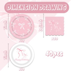 40pcs Bow Party Supplies,include 20 Dessert plate and 20 Napkin,bridal shower plates Party Plate Napkin Set,Used for She's Tying the Knot Bachelorette Party Decoration pink bow decor