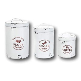 Gerson Set of 3 Large Vintage Antique Style Round Metal Nesting Kitchen Canisters with Lids Flour Sugar and Coffee (Set of ALL Three)