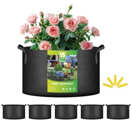 iPower 5 Pack 15 Gallon Grow Bags Plant Pots with 5 Labels for Garden Black