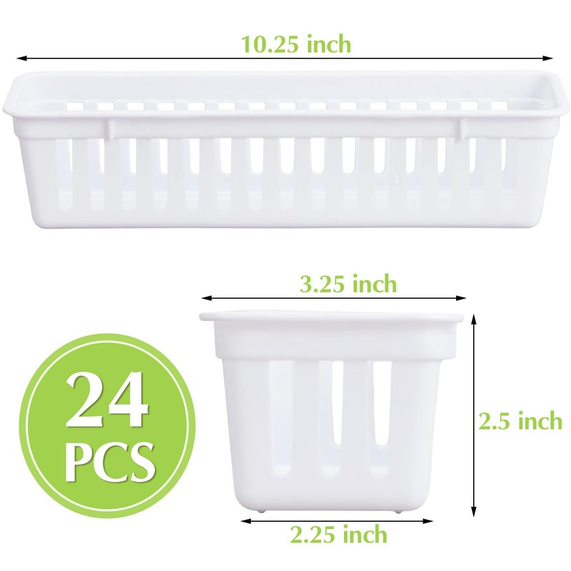 Domensi 24 Pcs Slim Plastic Storage Baskets Tray for Organizing
