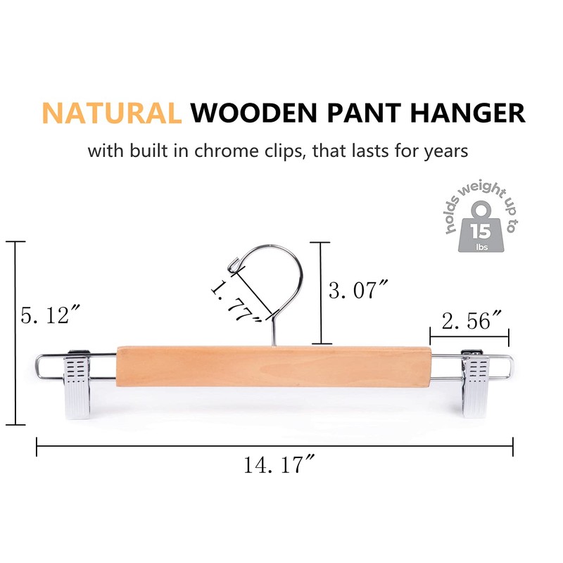 Amber Home 10 Pack 14.17" Solid Natural Wooden Pant Skirt