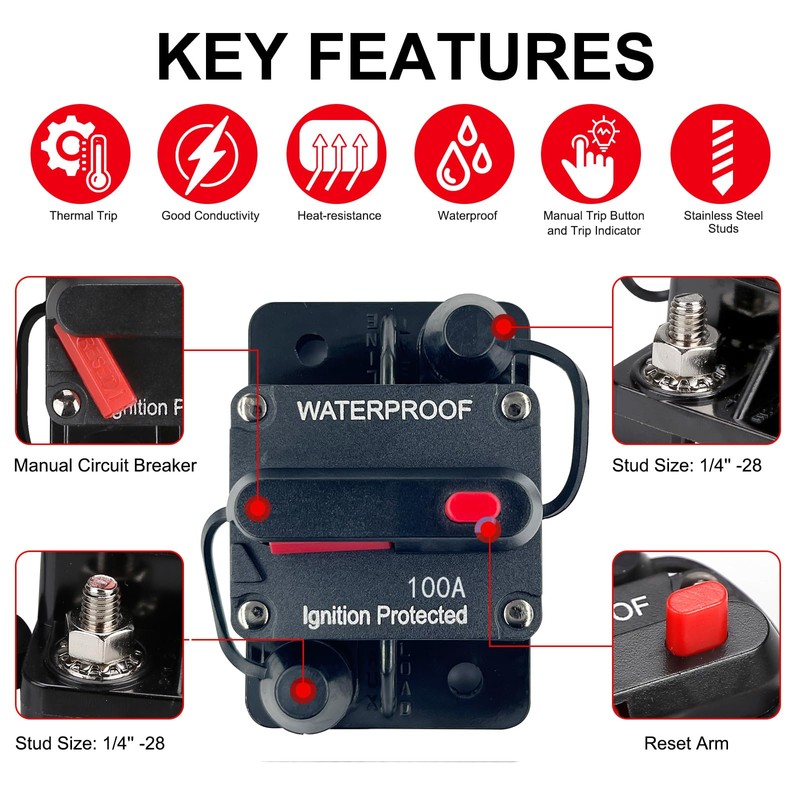 Xipupoo 100 Amp Circuit Breaker 12V - 48V DC with