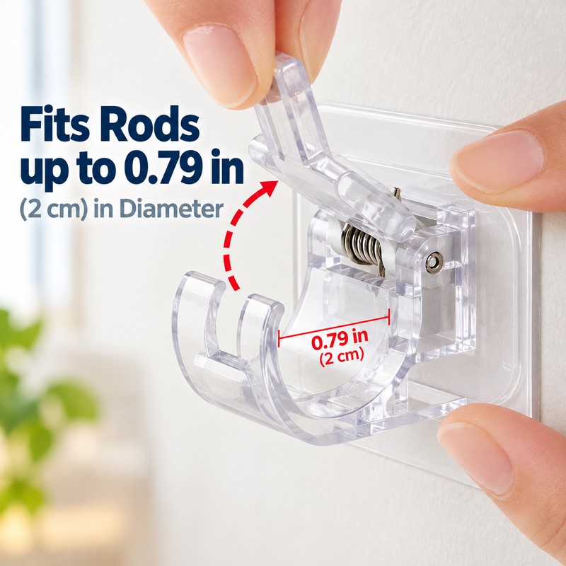 6 Pack Self Adhesive Curtain Rod Holder Hooks for Wall