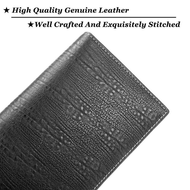 monhinty Men's Genuine Leather Multi-Card Long Bifold Wallet for Checkbook