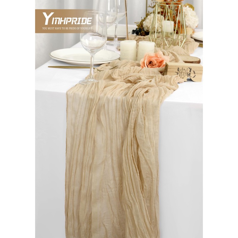 Pack of 2 Cheesecloth Table Runner, Beige, 90 x 300
