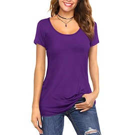 Florboom T-Shirt women's crew neck shirt short-sleeved / long-sleeved T-shirt cotton blouse tops - Stilla Purple Plain, size: m