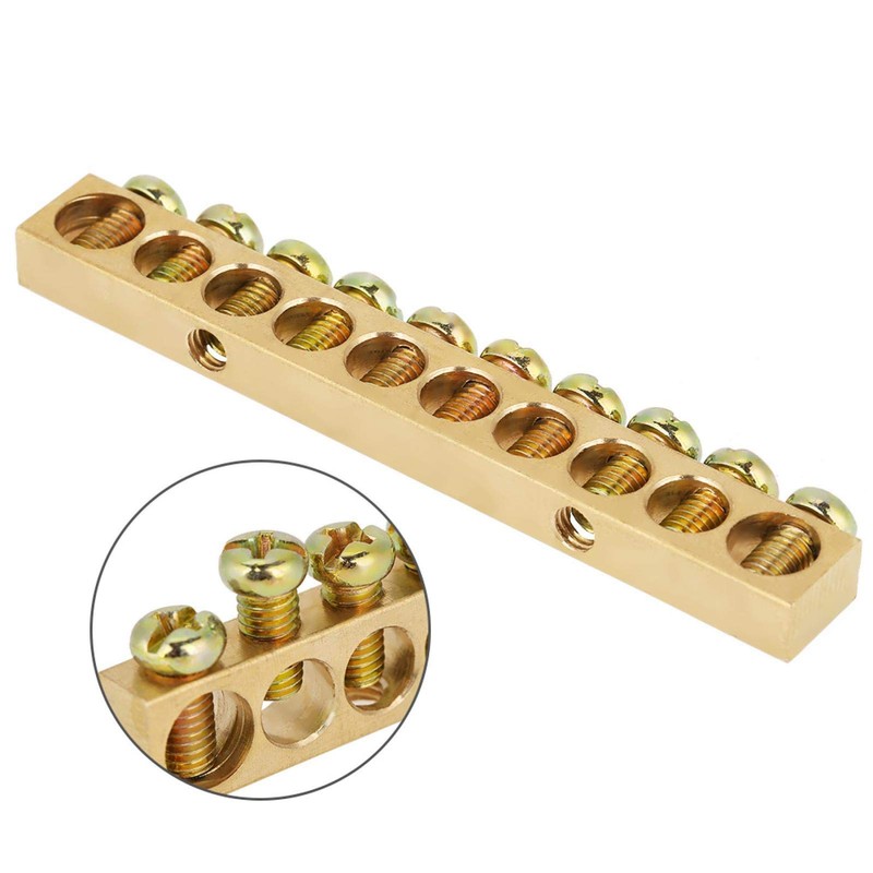 10pcs 10-Hole Electrical Distribution Wire Screw Terminal Brass Ground Neutral