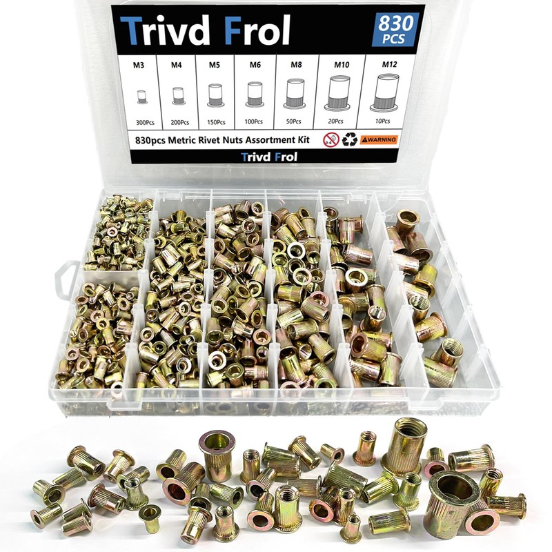 Trivd Frol Rivet Nut Tool Kit, 830pcs SAE/Metric Rivet Nut