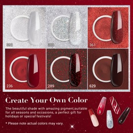 AZUREBEAUTY Silver Red Dip Powder Set,6 Colors Sparkling Silver&Burgundy Glitter Red Dipping Powder Starter Kit French Nail Art Manicure DIY Salon Gifts for Women,No Need Nail Lamp Cured