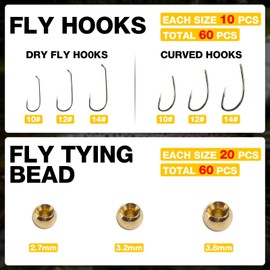 UNYLE Fly Tying Materials Kit, 168Pcs Fly Fishing Tying for Starter Fly Tying Thread Flashabou Hooks Brass Beads Heads Chenille Line Dubbing Rubber Legs Flies Making Supplies