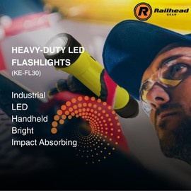 Railhead Gear 150 Lumen LED Industrial Flashlight, IP44 Rated, Beam Distance 328 ft, Run Time 4 Hours, KE-FL30