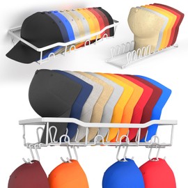 Tomudour 2 Packs Hat Rack Hat Organizer for Baseball Caps, Modular 2-in-1 Hat Rack for Wall, Holds up to 56 Hats, Space-Saving Hat Organizer with Hooks (White)