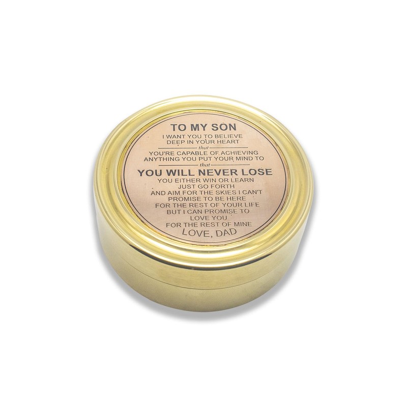 Brass Sundial Compass with Inspirational Message to Son, Gift Set