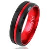 Engraved 6mm/8mm Black Tungsten Wedding Band w/Red Stripe & Red