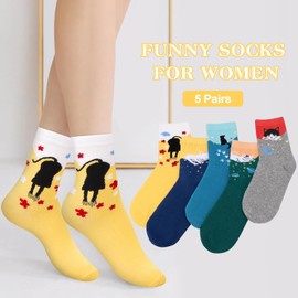 Women Cat Socks for Women Teen Girls Ladies - Funny Cute Unique Birthday Mothers Day Easter Gifts for Daughter Mom Animal Cotton Socks -Gifts Ideas for Cat Lovers Christmas Stocking Stuffers(5 pairs)
