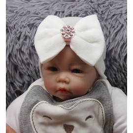 Winzik Newborn Hats for Boys Girls, Baby Hat Newborn Hospital Hat, Infant Beanie Hat with Big Bow for 0-3 Months (4 Pack G)