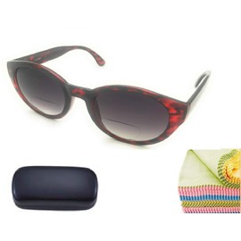 Women's Bifocal Reading Sunglasses Oversized Cat Eye Fashion Readers Sun Glasses (Red, 3.0)