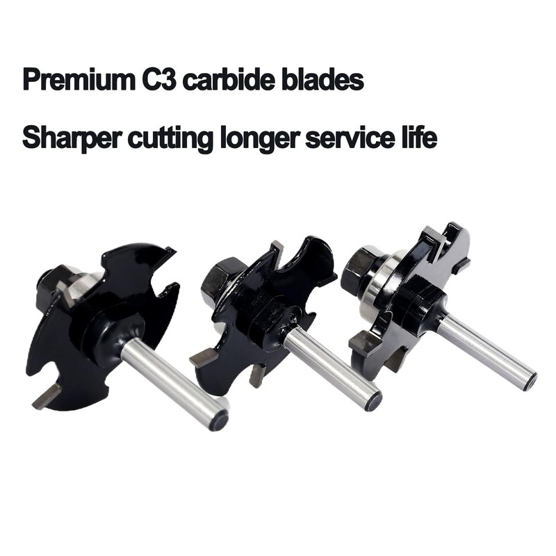 SICWOOD 3pcs Slot Cutter Router Bit Set 1/4 Shank -