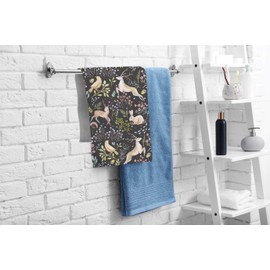 oFloral Deer and Rabbit Hand Towels Cotton Washcloths,Watercolor Forest Flowers and Bird On Branch Dark Super-Absorbent Soft Towels for Bath/Yoga/Golf/Hair/Face Towel for Men/Women 15X30 Inch